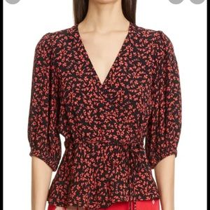 Ganni printed wrap shirt